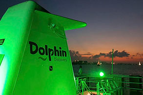Parte de la cubierta del Dolphin Princess con vista a la ciudad de Cancún