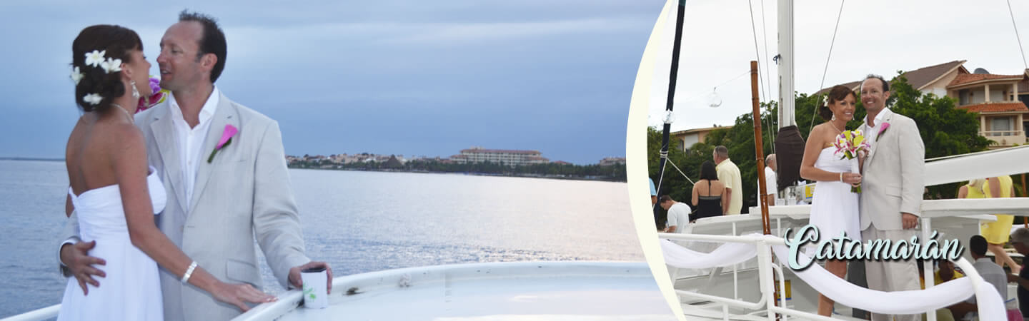 Celebra tu boda de ensueño en un catamarán en Puerto Aventuras